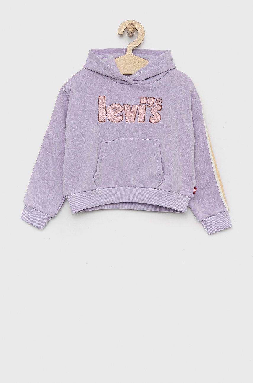 Dětská mikina Levi′s fialová barva, s kapucí, s aplikací - fialová -  60 % Bavlna