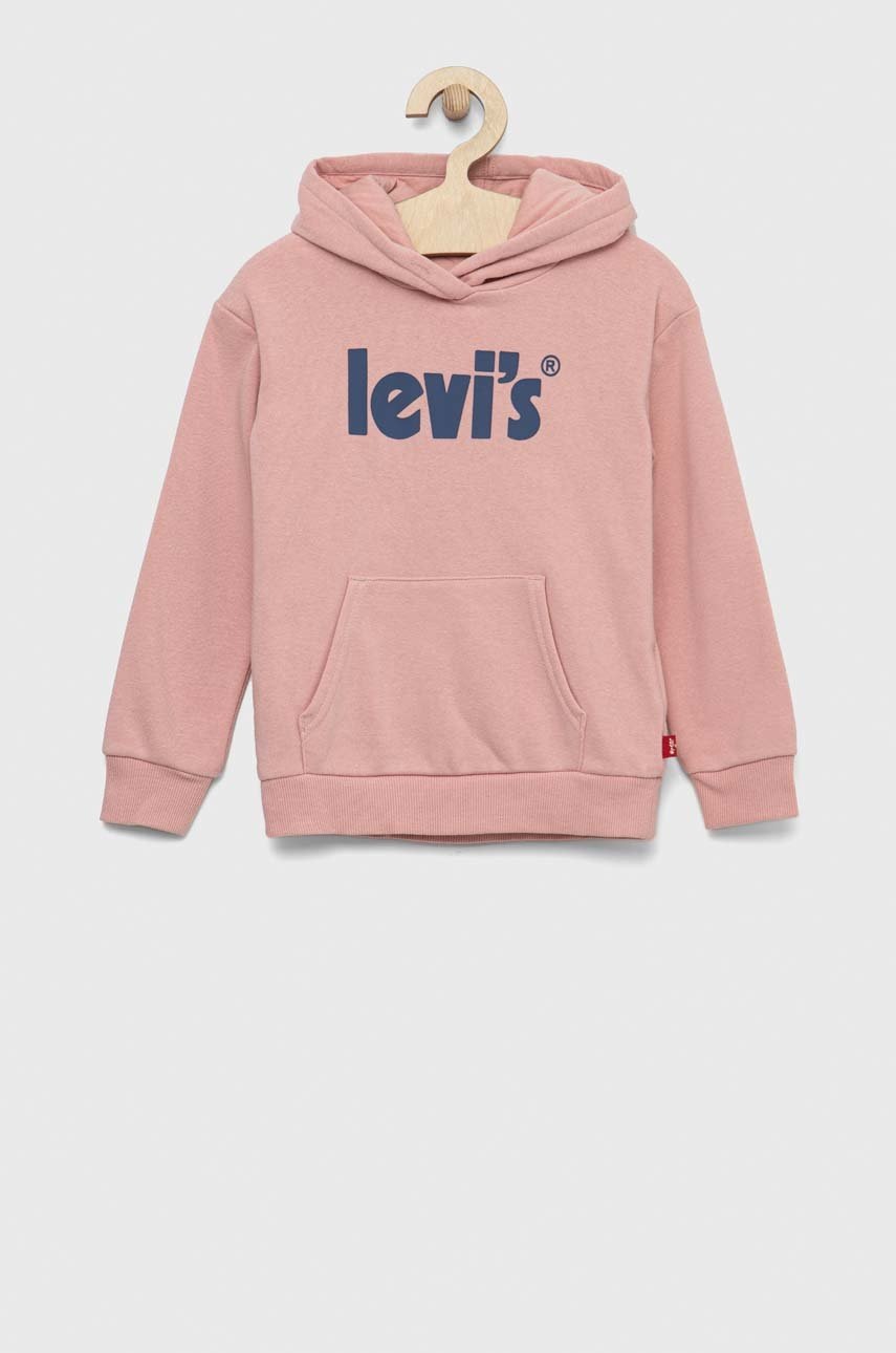 

Детски суичър Levi's в розово с качулка с принт, Розов