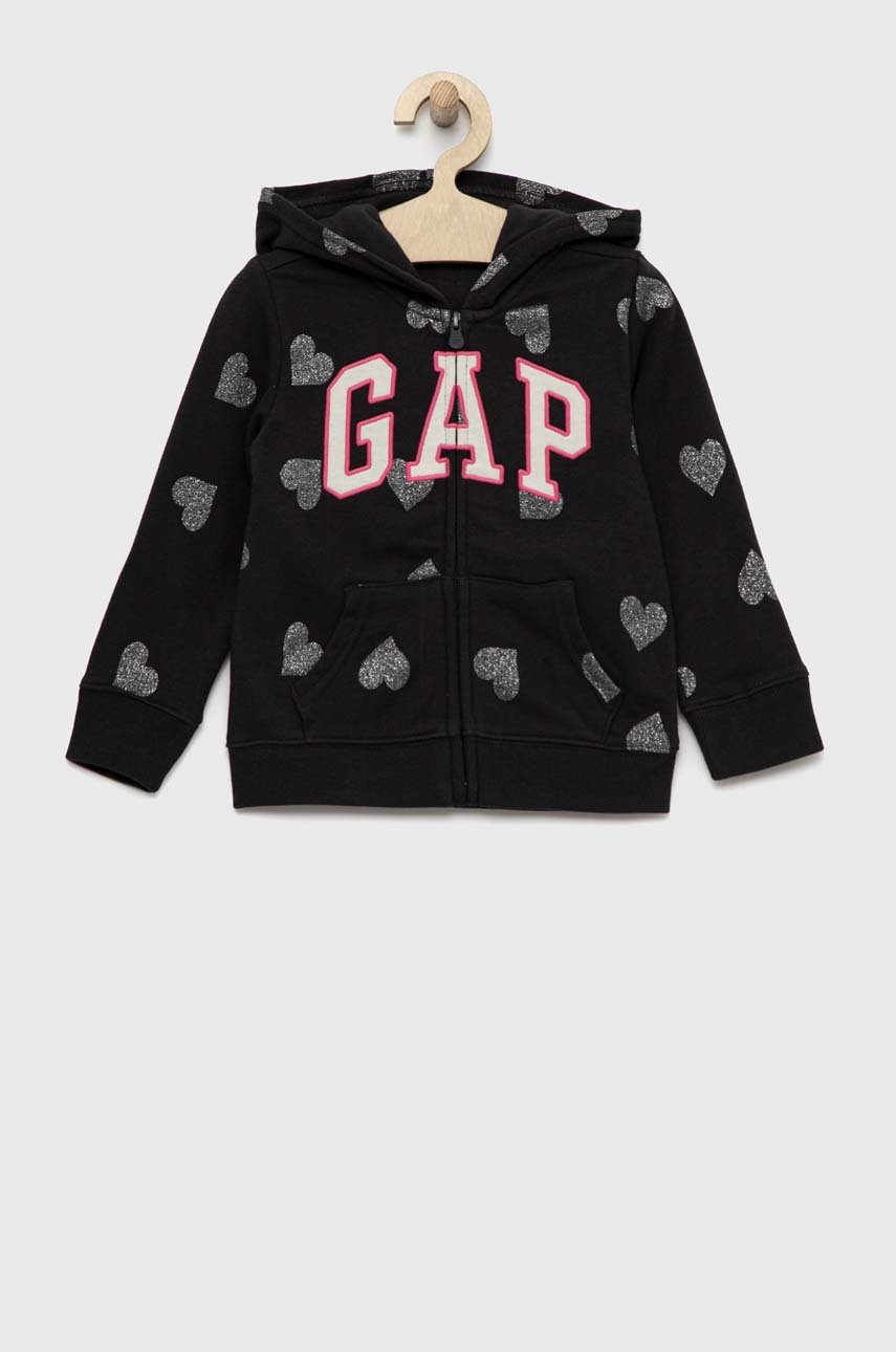 Детская кофта GAP цвет чёрный с капюшоном узор Детская кофта GAP цвет чёрный с капюшоном узор