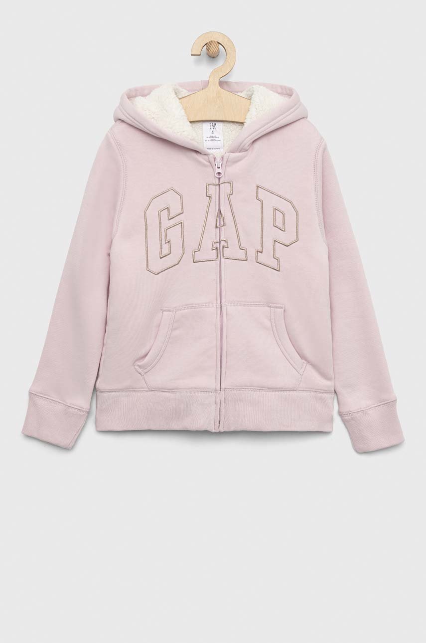 

Детски суичър GAP в розово с качулка с апликация, Розов