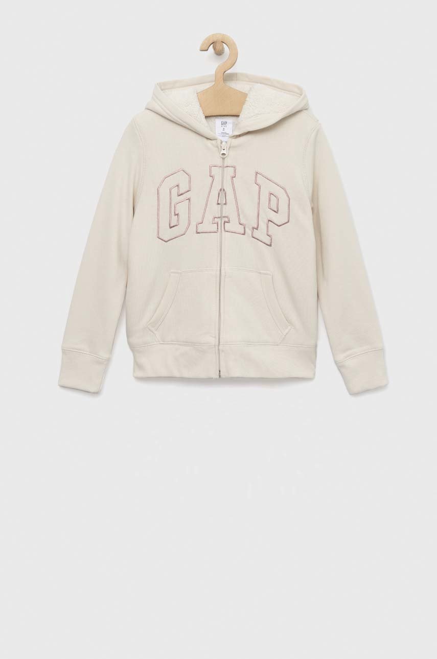 GAP bluza copii culoarea bej, cu glugă, cu imprimeu