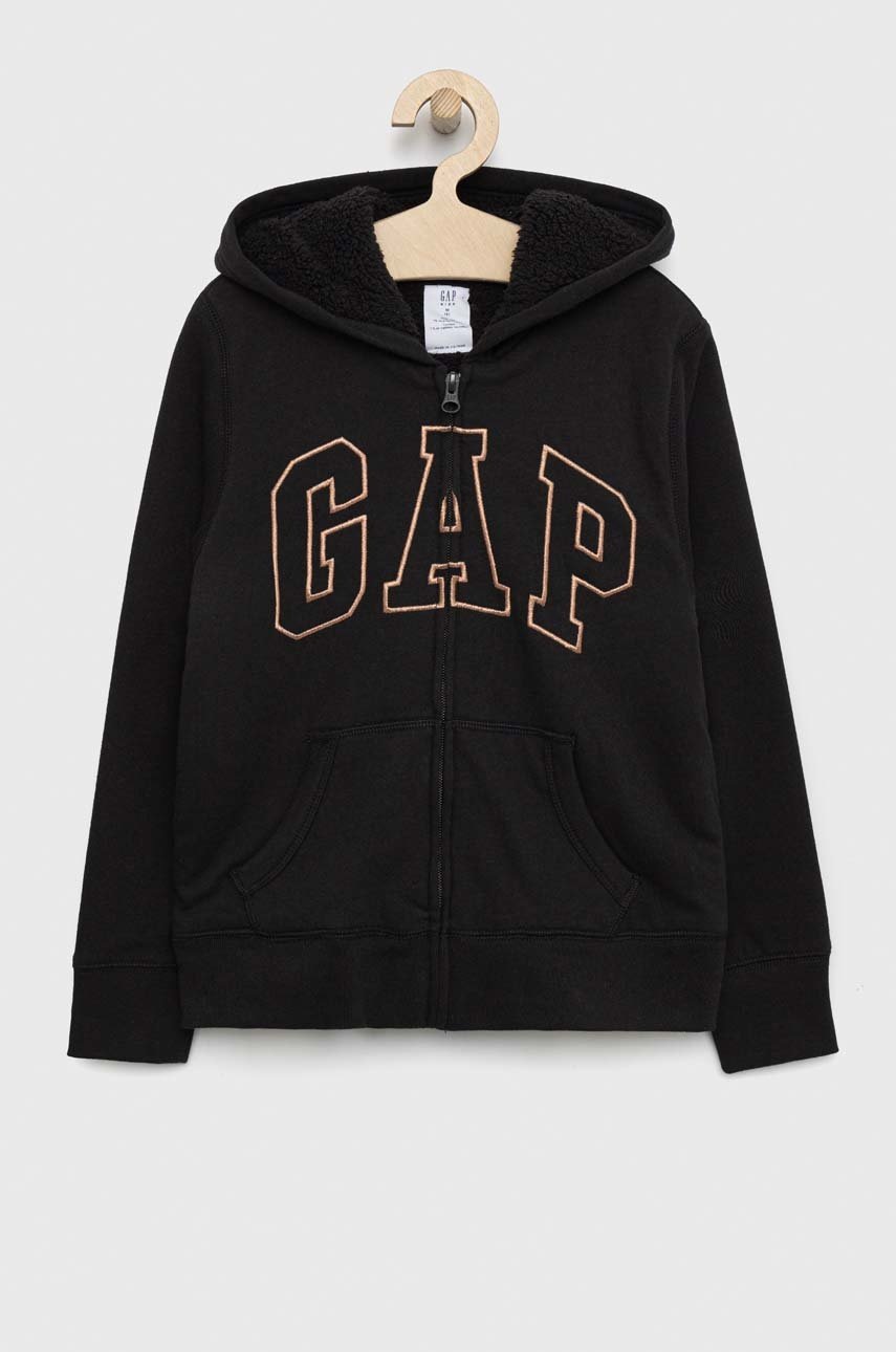 Детская кофта GAP цвет чёрный с капюшоном с аппликацией Детская кофта GAP цвет чёрный с капюшоном с аппликацией