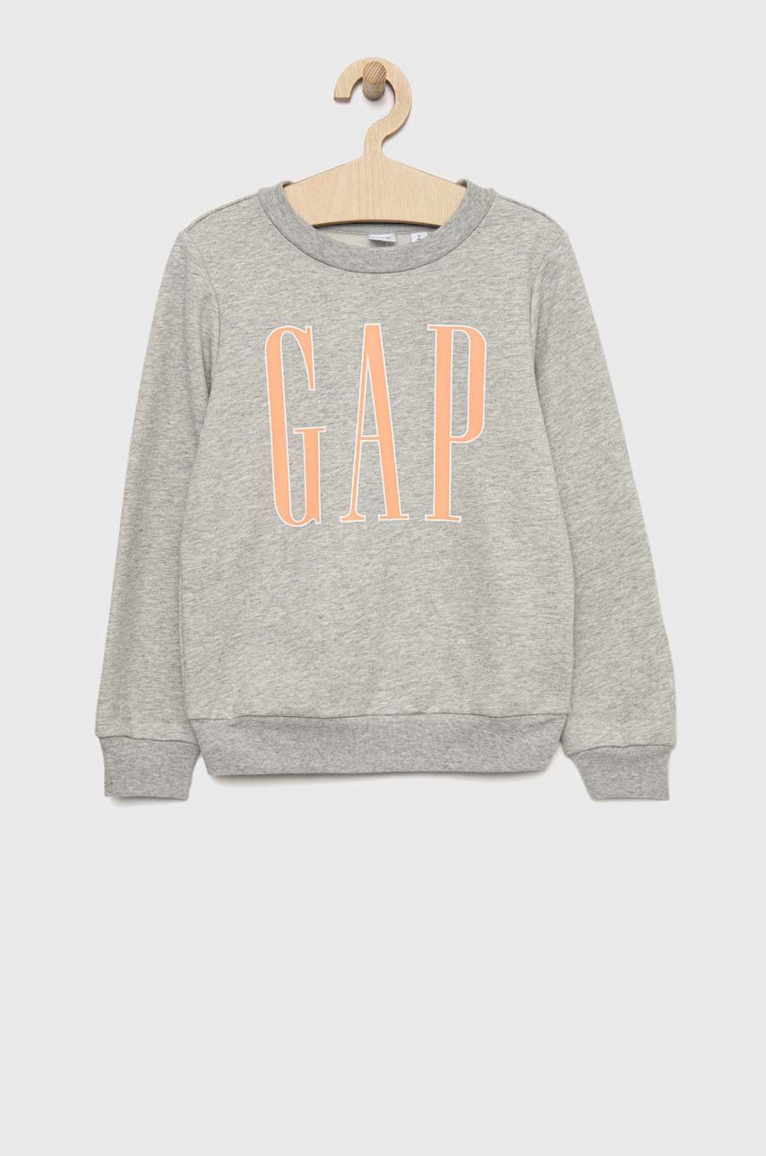 

Детски суичър GAP в сиво с принт, Сив