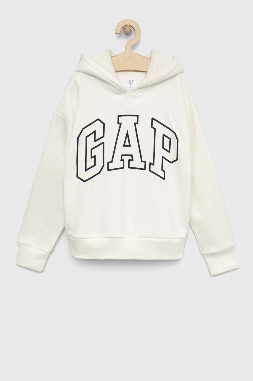 Gap bluza copii culoarea alb, cu glugă, cu imprimeu