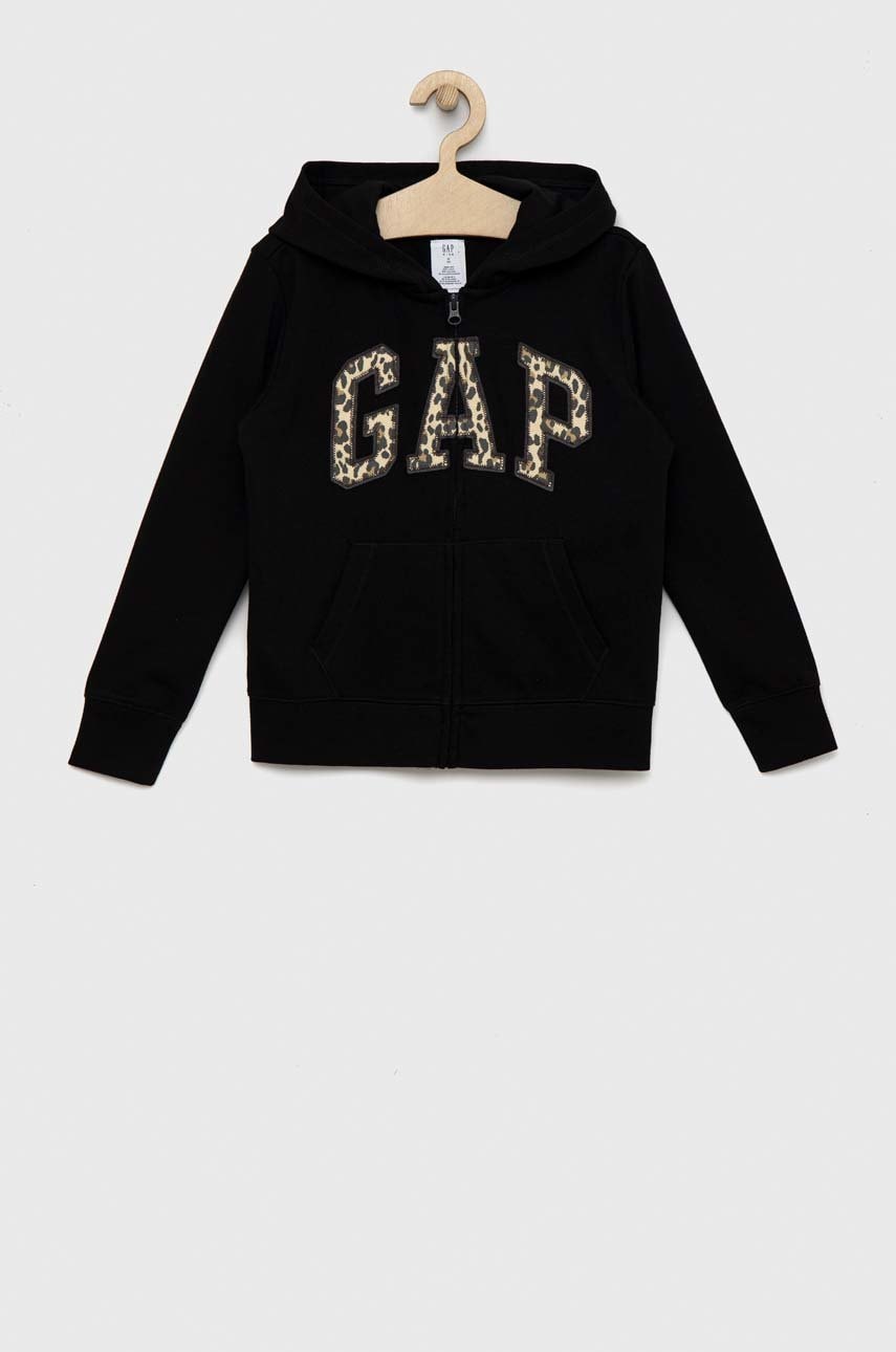 Gap bluza copii culoarea negru, cu glugă, cu imprimeu