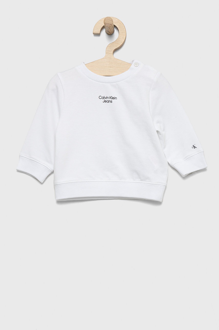 

Детски суичър Calvin Klein Jeans в бяло с изчистен дизайн, Бял