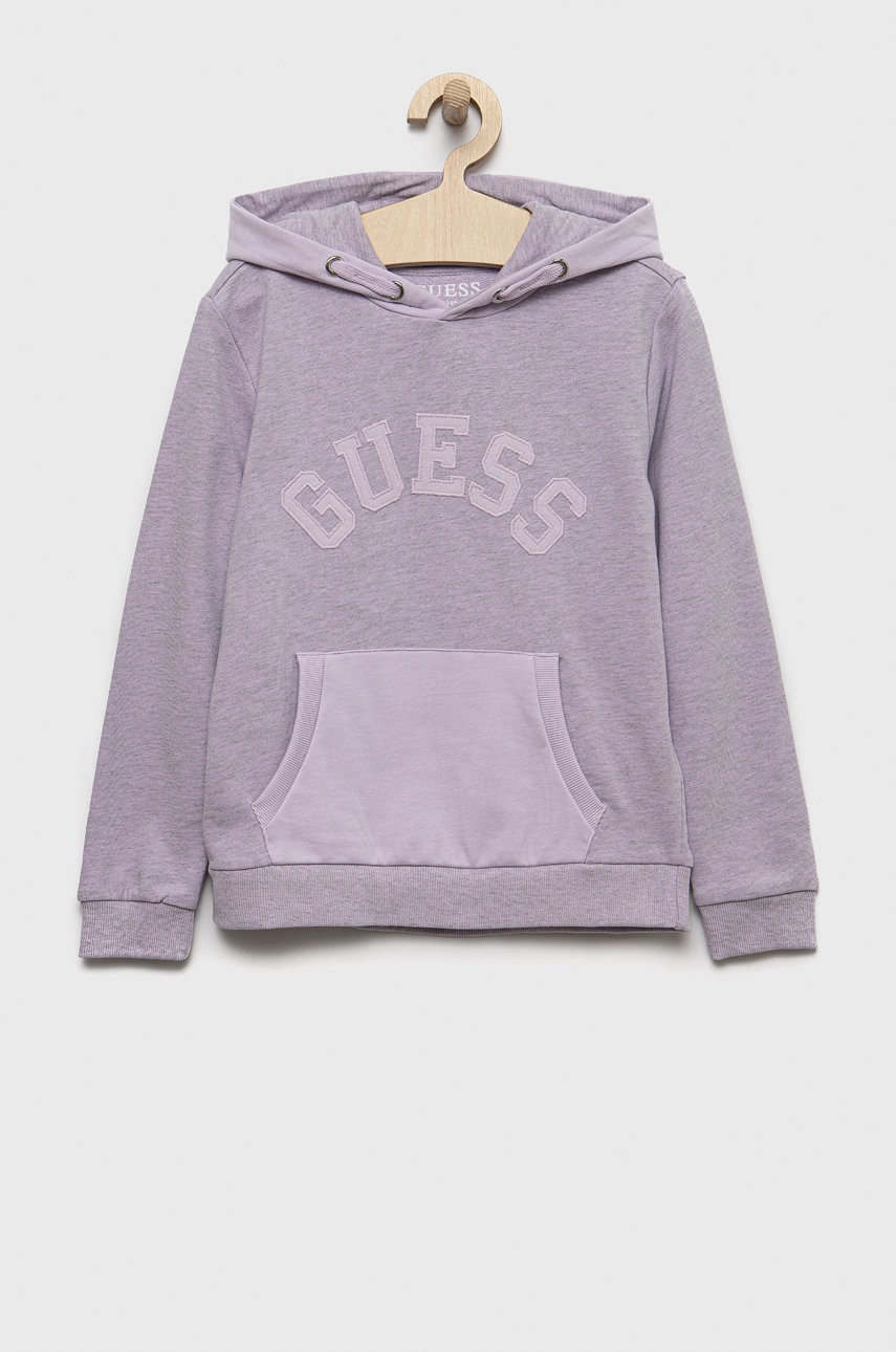

Детски памучен суичър Guess в лилаво с апликация, Виолетов