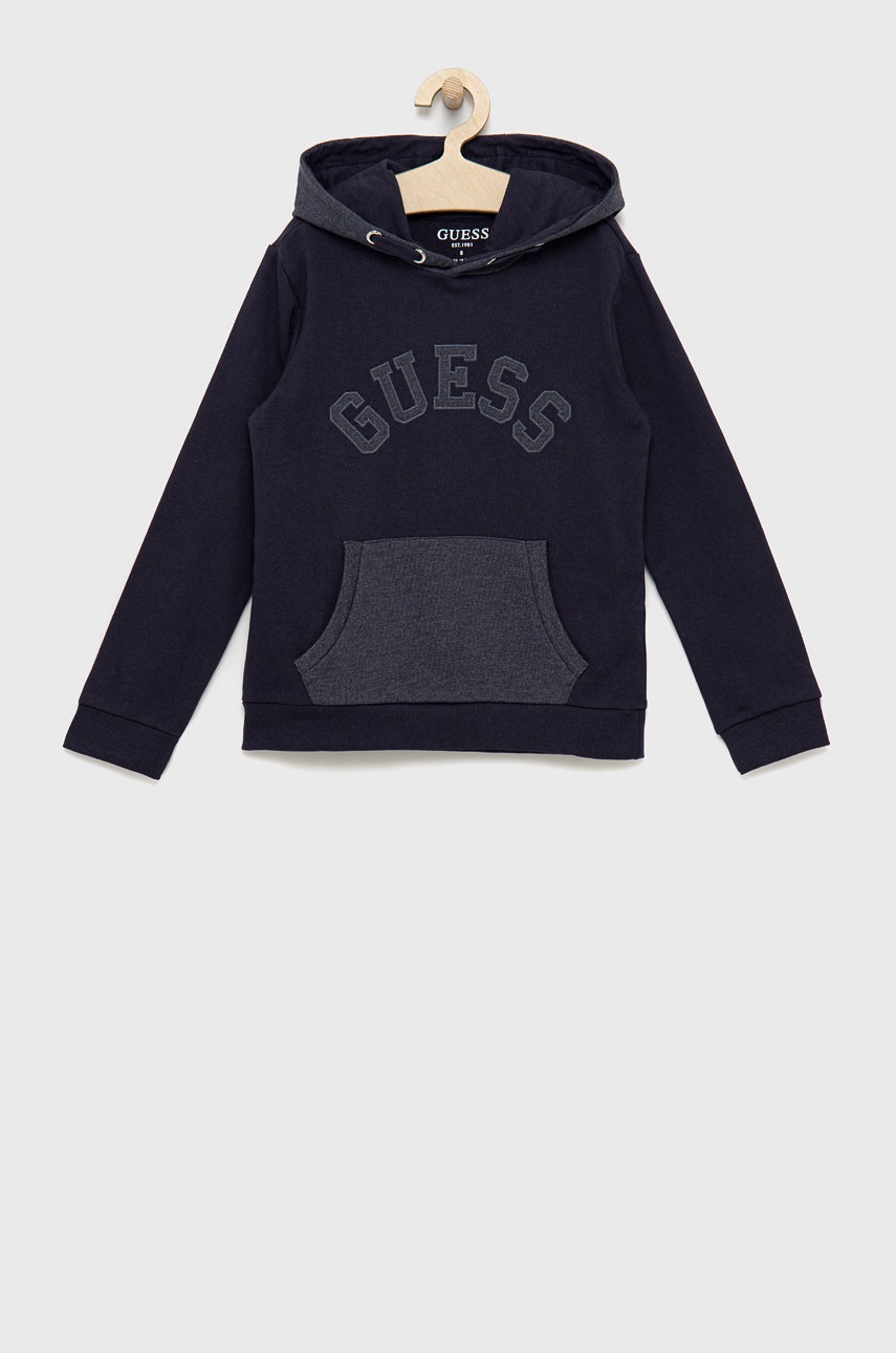 

Детская хлопковая кофта Guess цвет синий с аппликацией