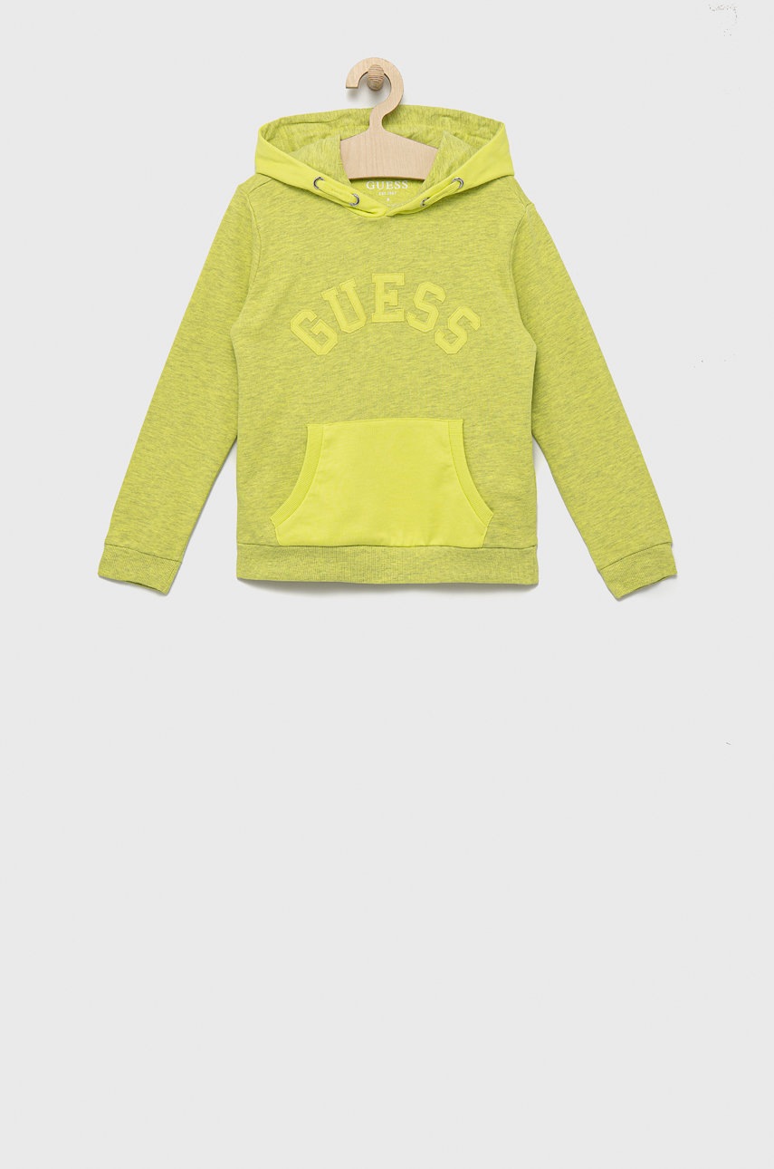 

Детски памучен суичър Guess в жълто с апликация, Зелен