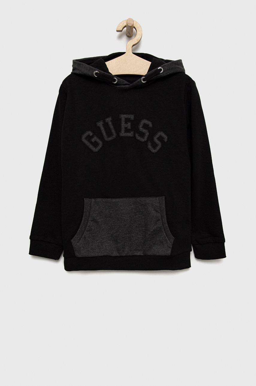 

Детски памучен суичър Guess в черно с апликация, Черен
