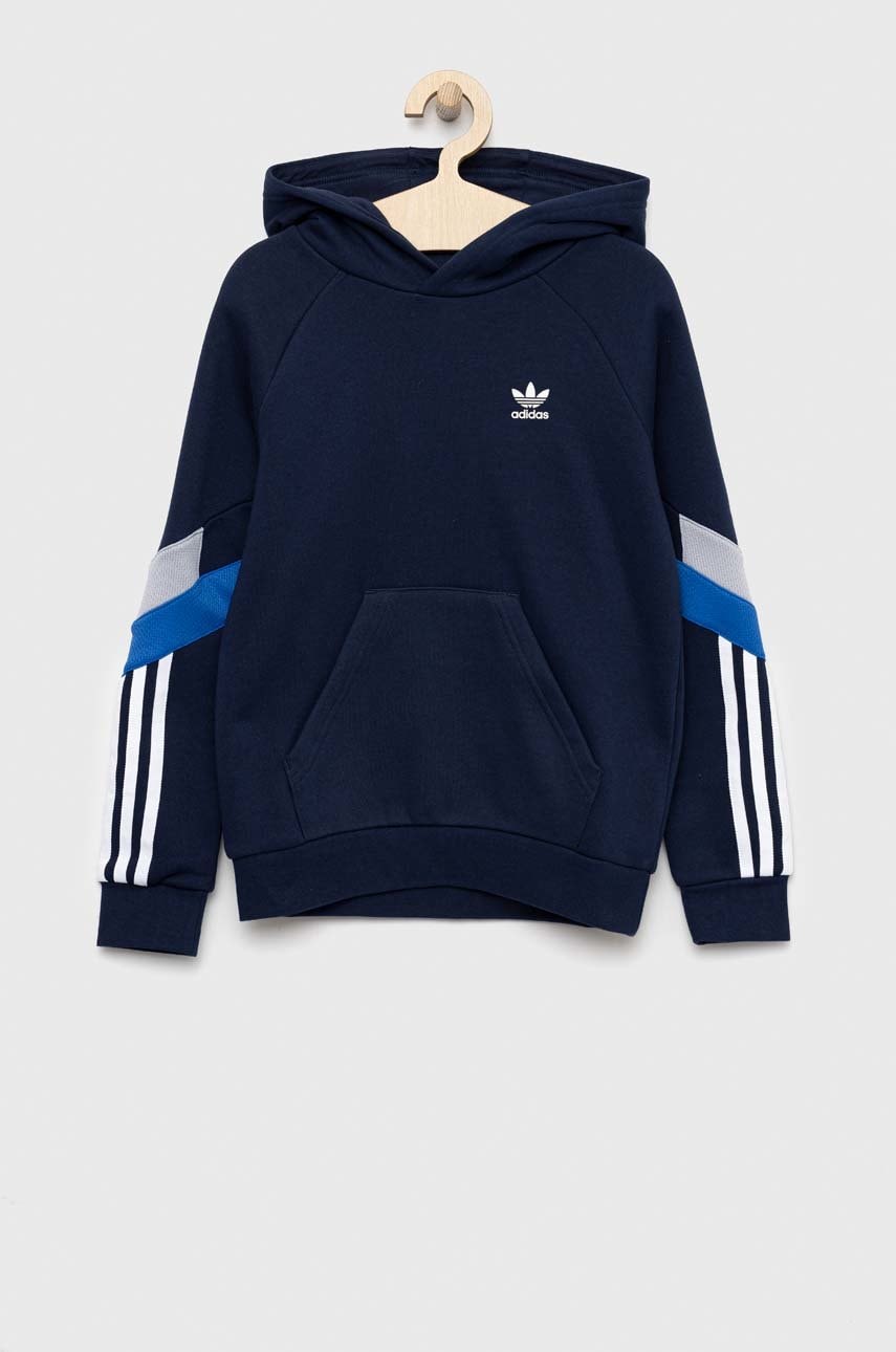 Levně Dětská mikina adidas Originals tmavomodrá barva, s kapucí, s aplikací