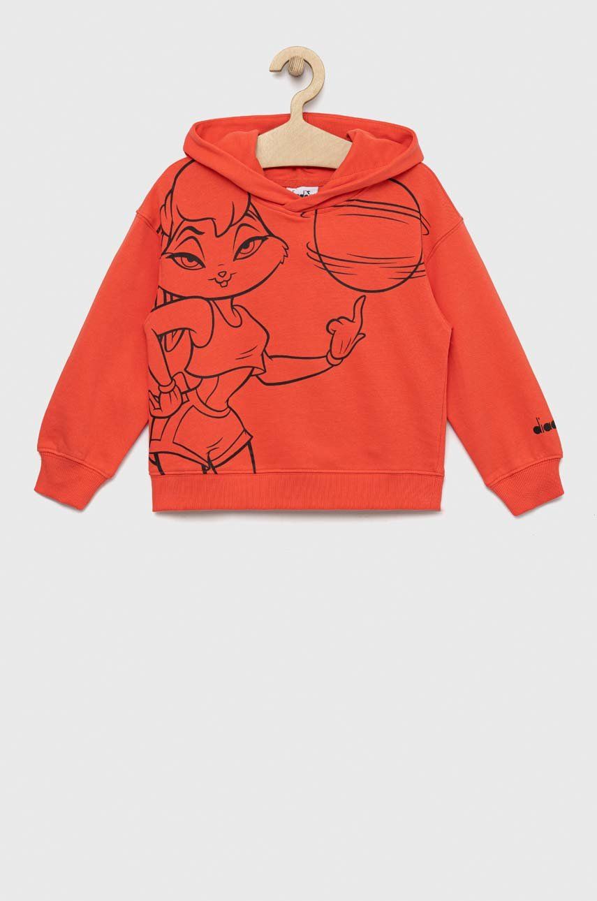 E-shop Dětská bavlněná mikina Diadora oranžová barva, s kapucí, s potiskem