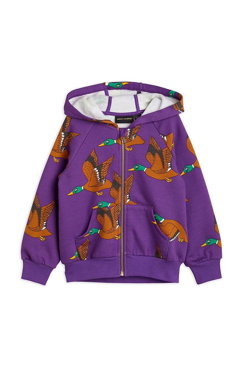 Mini Rodini hanorac de bumbac pentru copii culoarea violet, cu glugă, modelator