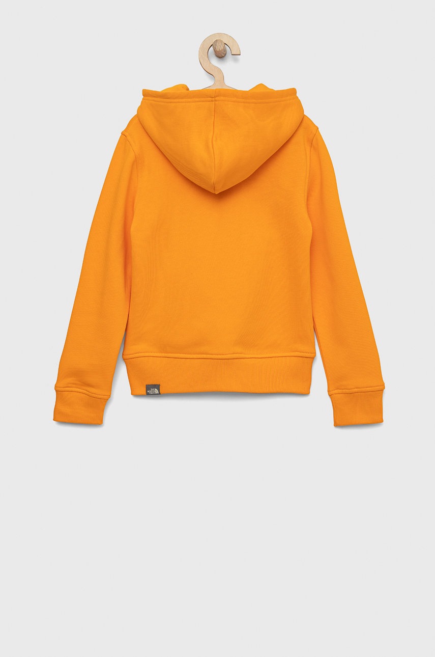 

Детская хлопковая кофта The North Face цвет оранжевый с капюшоном с принтом
