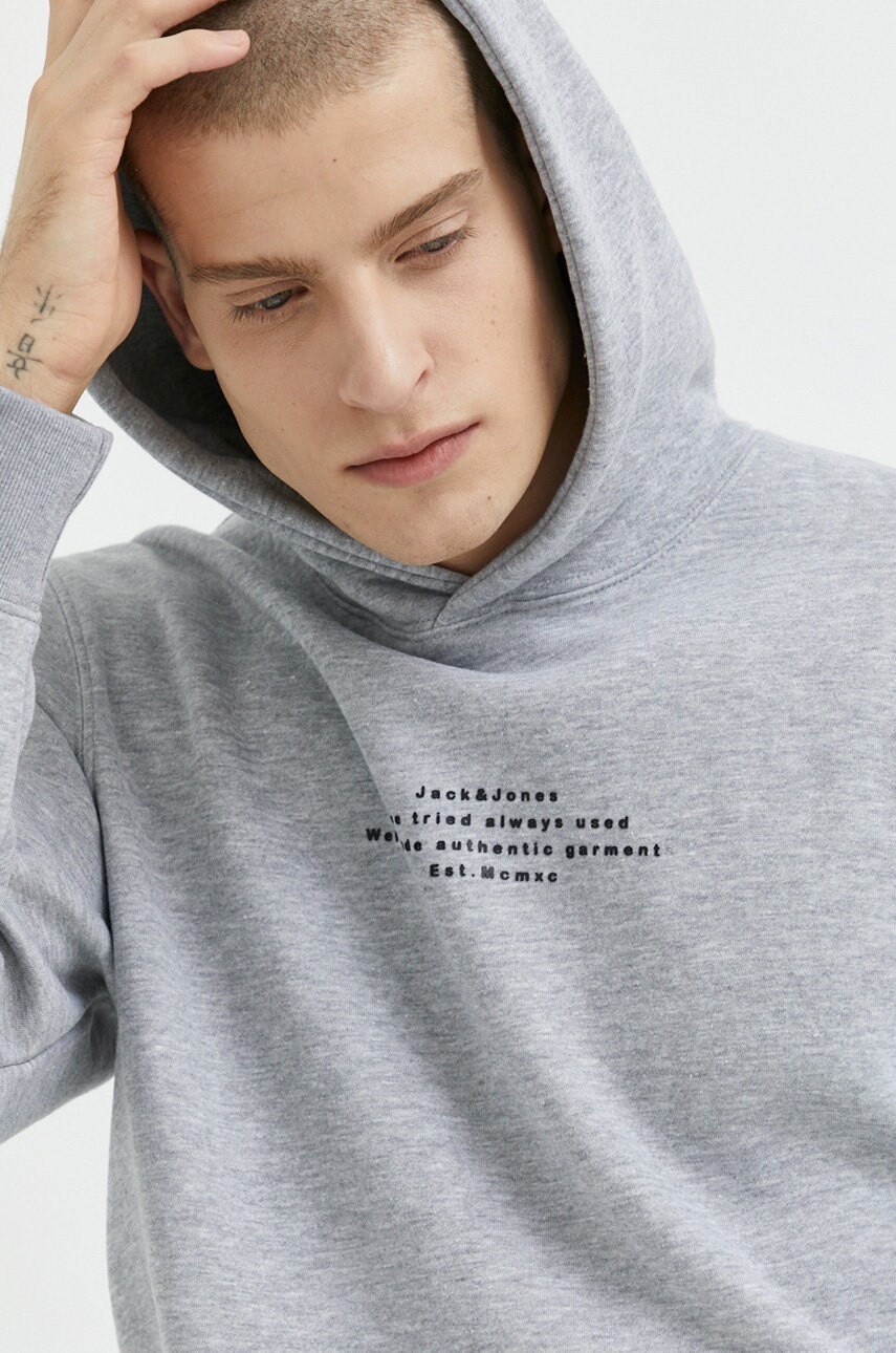 

Кофта Jack & Jones мужская цвет серый с капюшоном с принтом