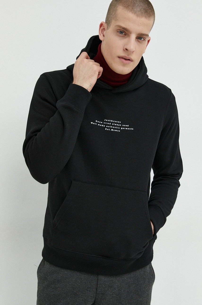 

Суичър Jack & Jones в черно с качулка с принт, Черен