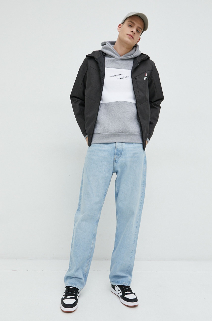

Кофта Jack & Jones чоловіча колір сірий з капюшоном з принтом