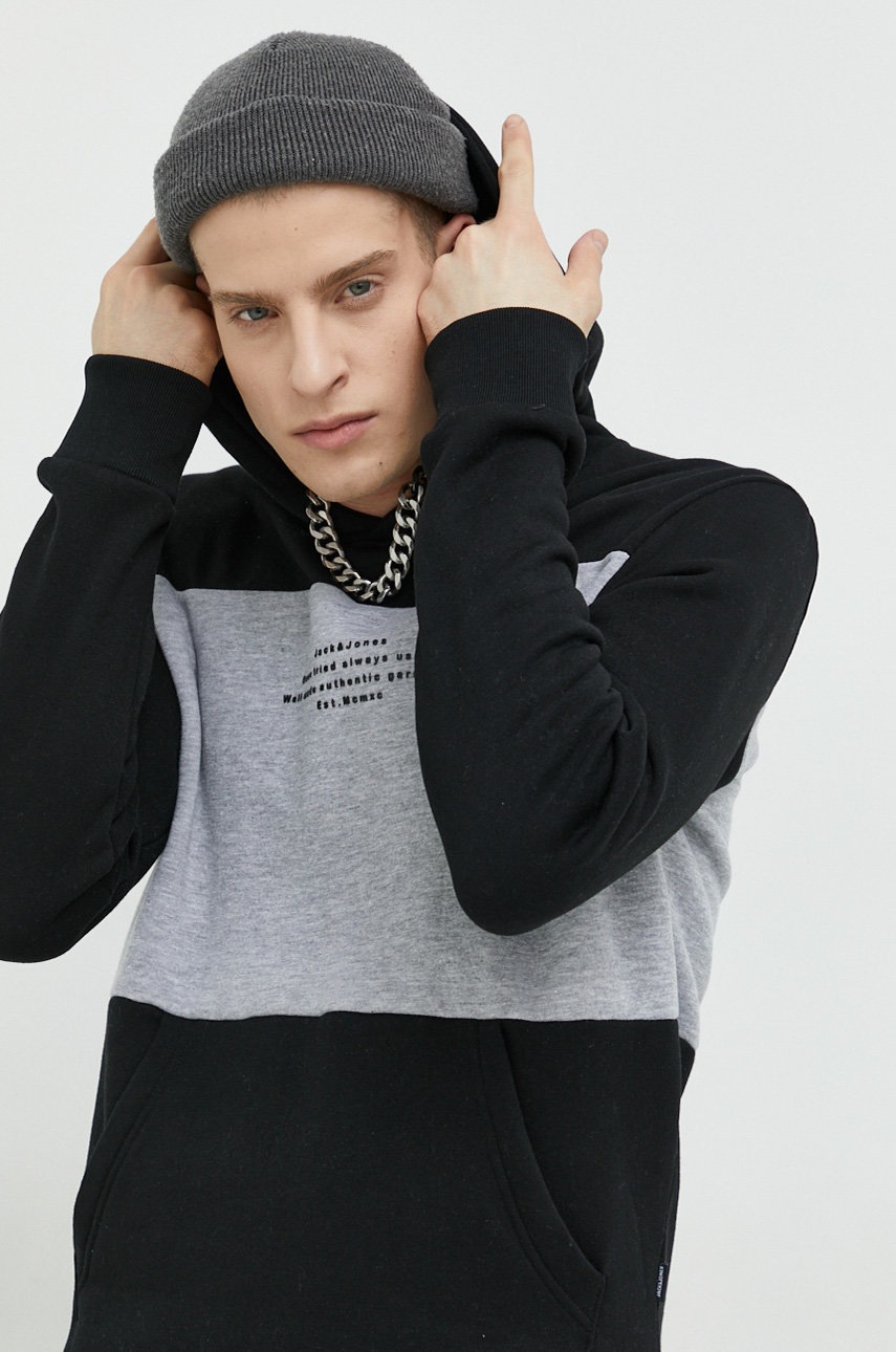 

Кофта Jack & Jones чоловіча колір чорний з капюшоном з принтом