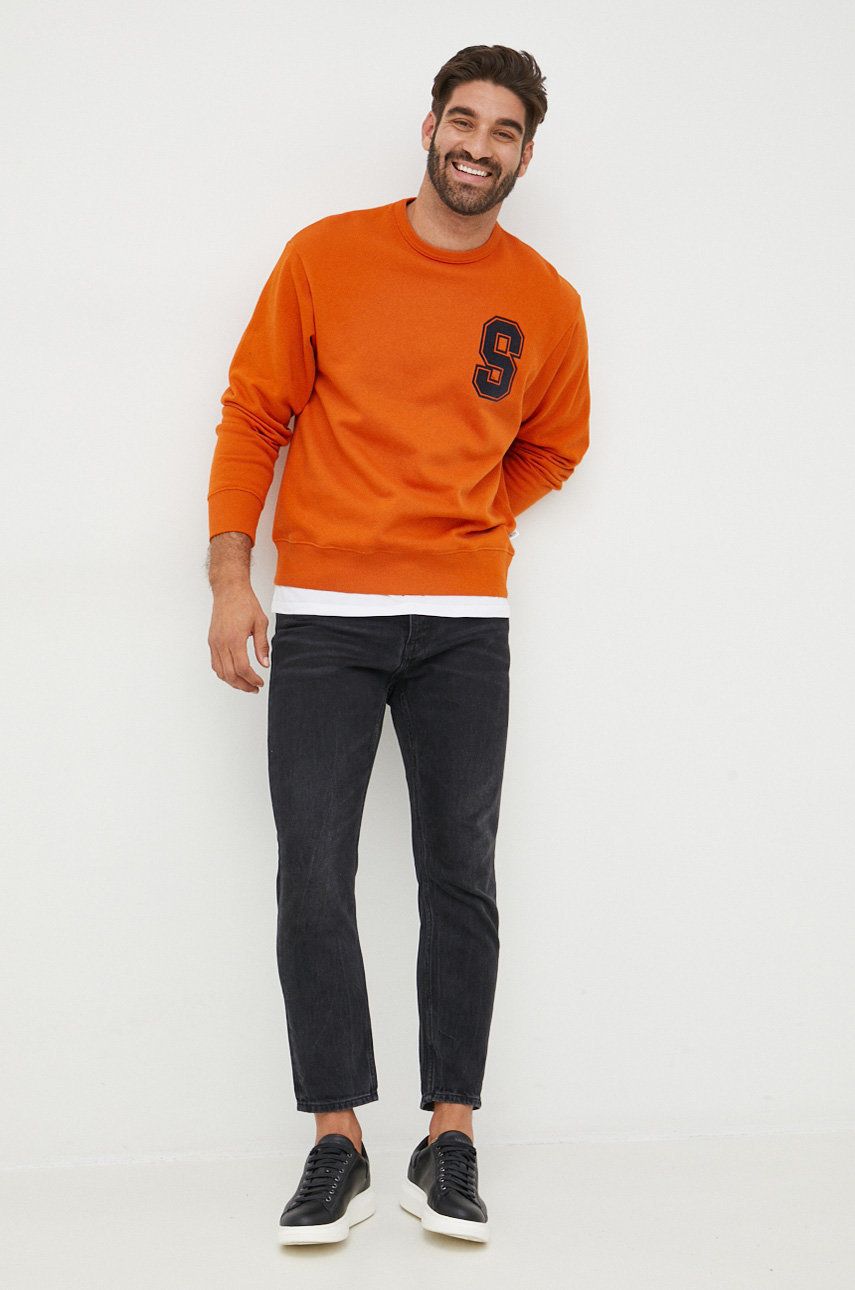 Selected Homme bluza bawełniana męska kolor pomarańczowy z aplikacją