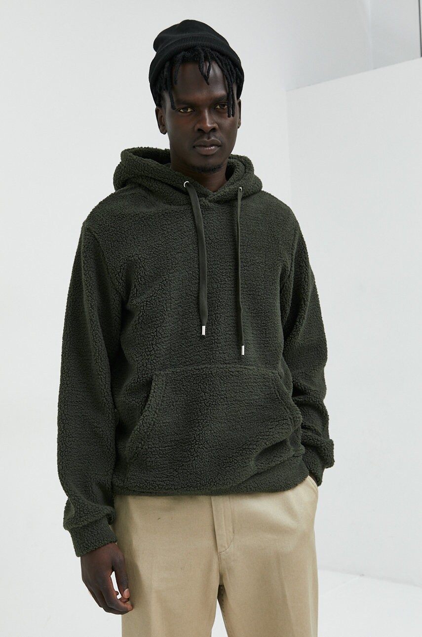 Only & sons bluza barbati, culoarea verde, cu glugă, neted
