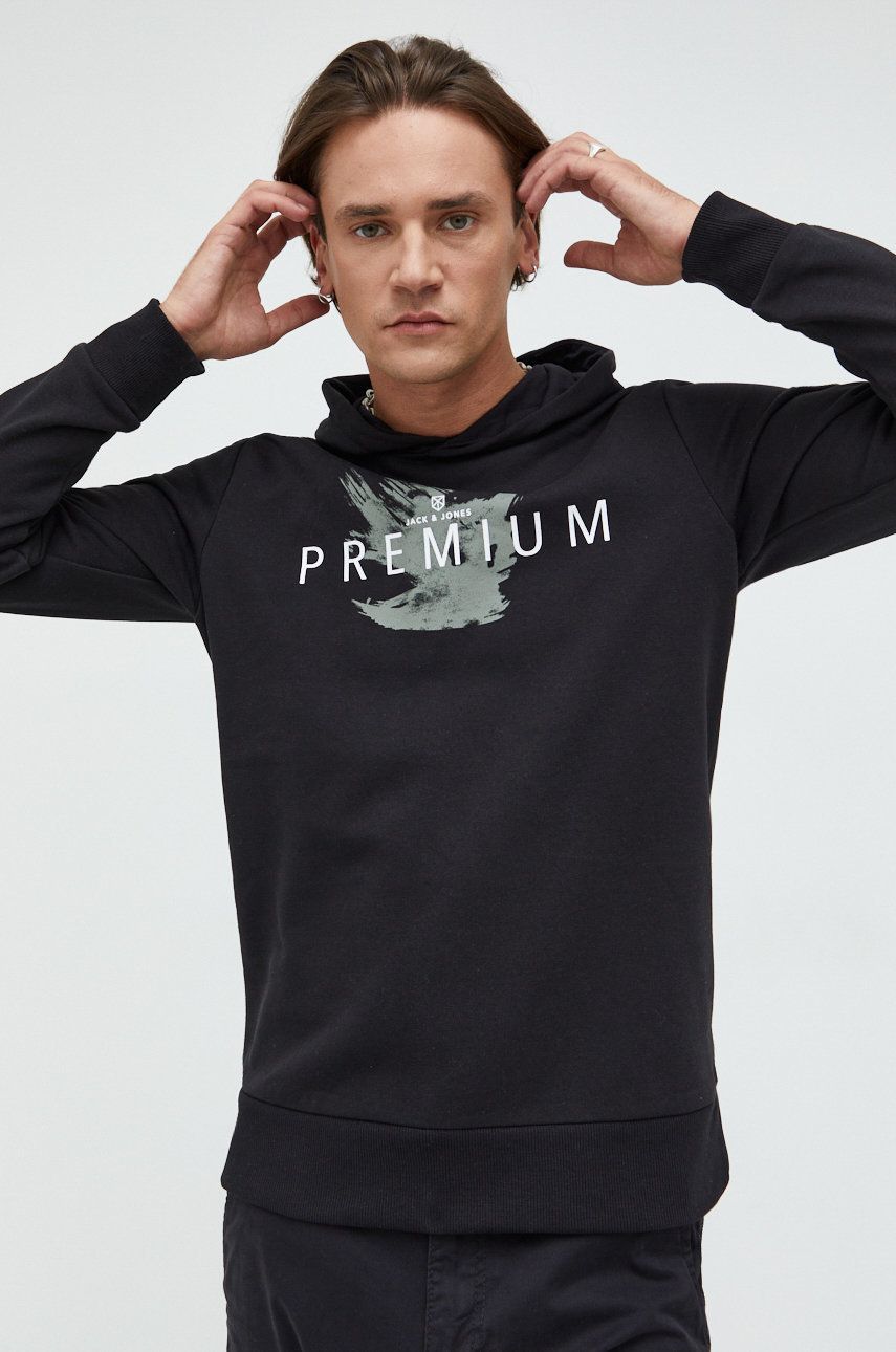Premium by Jack&Jones bluza barbati, culoarea negru, cu gluga, modelator image0