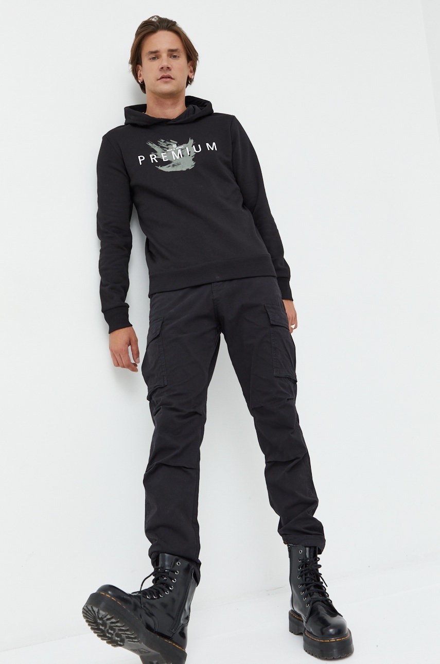 

Кофта Premium by Jack&Jones чоловіча колір чорний з капюшоном візерунок