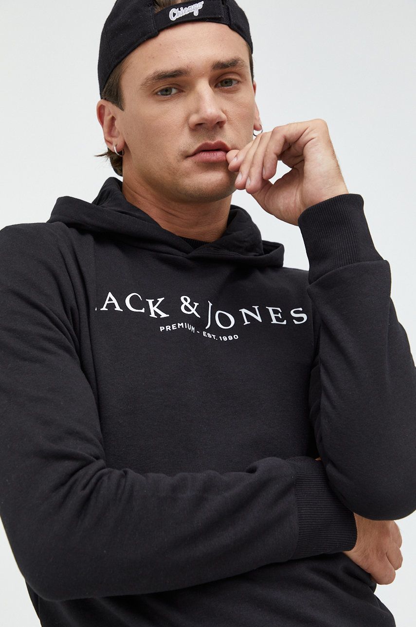 Premium by Jack&Jones bluza męska kolor czarny z kapturem gładka