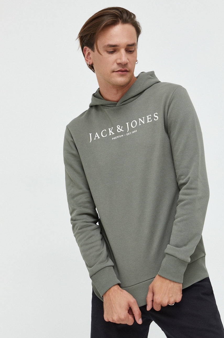 Premium by jack&jones bluza barbati, culoarea verde, cu glugă, cu imprimeu