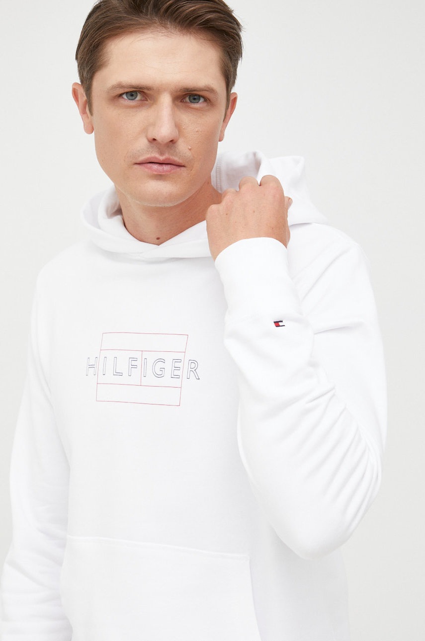

Памучен суичър Tommy Hilfiger в бяло с принт, Бял