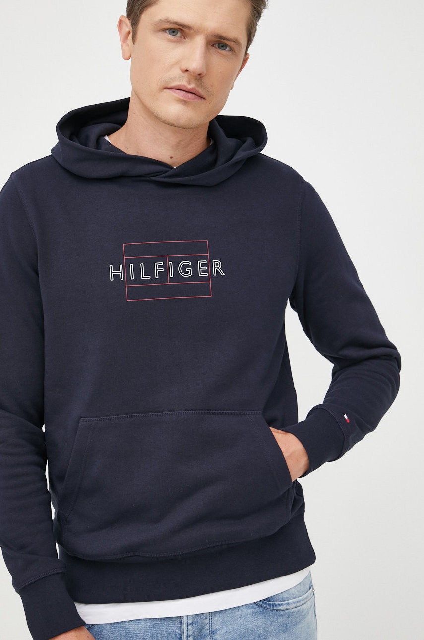 

Памучен суичър Tommy Hilfiger в тъмносиньо с принт, Тъмносин