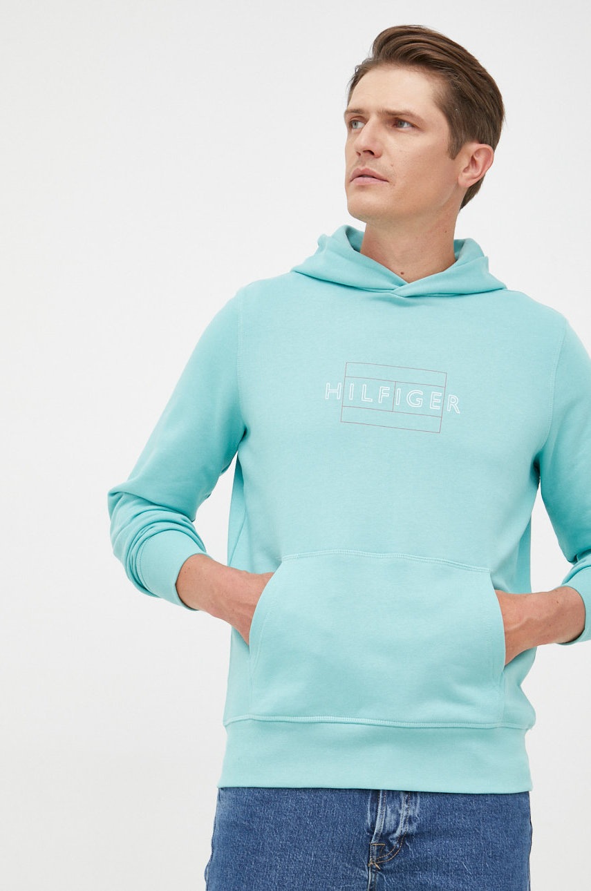 

Памучен суичър Tommy Hilfiger в тюркоазено с принт, Тюркоазен