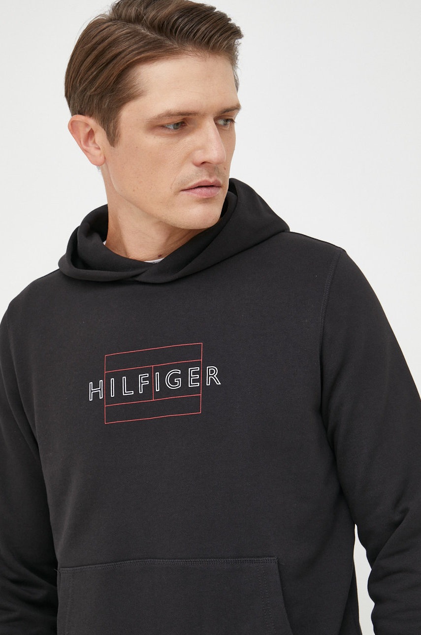 

Памучен суичър Tommy Hilfiger в черно с принт, Черен