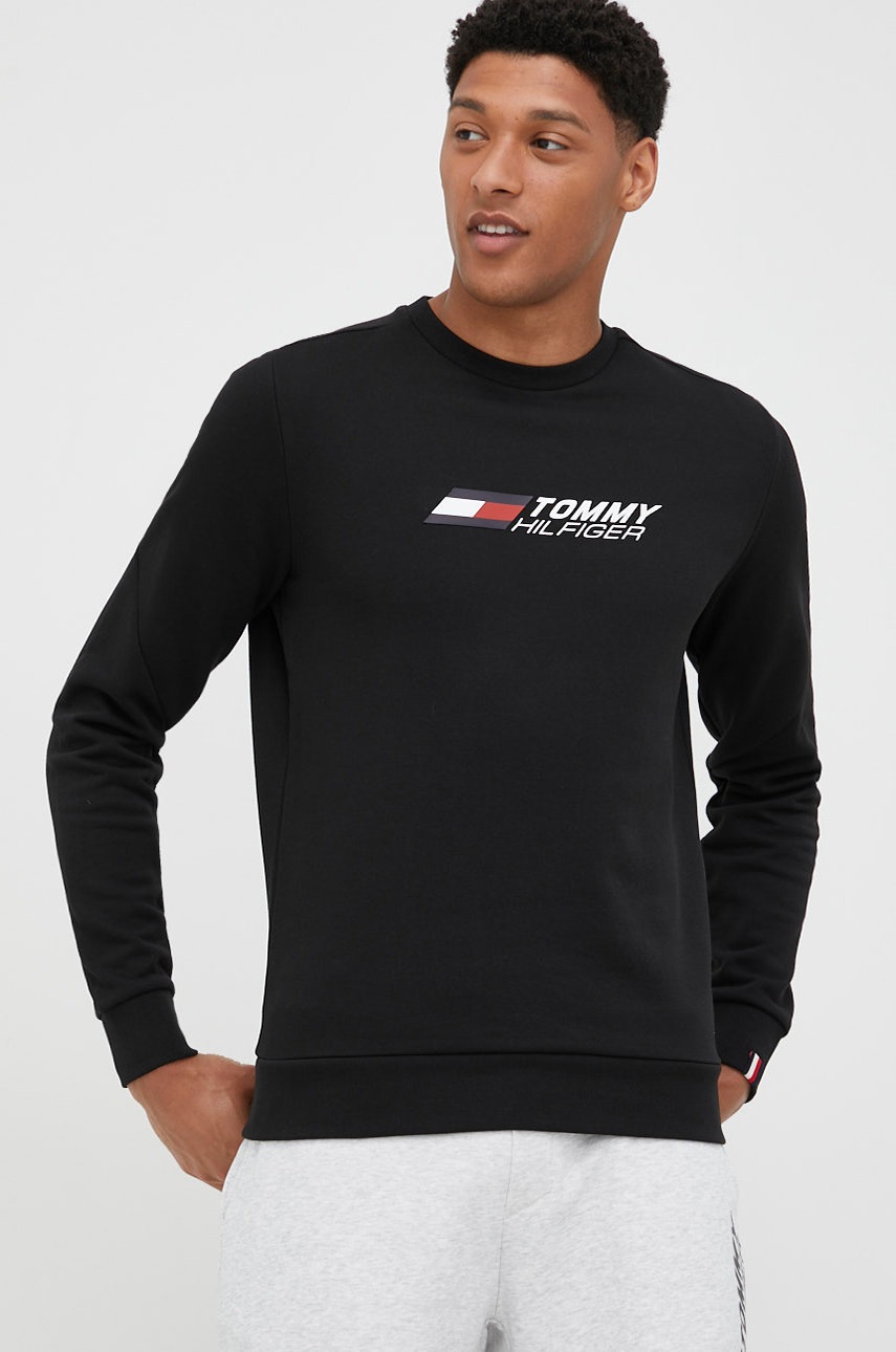 

Памучен суичър Tommy Hilfiger в черно меланж на, Черен