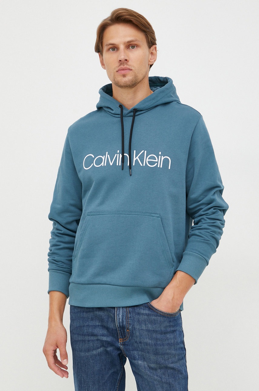 

Памучен суичър Calvin Klein с принт, Син