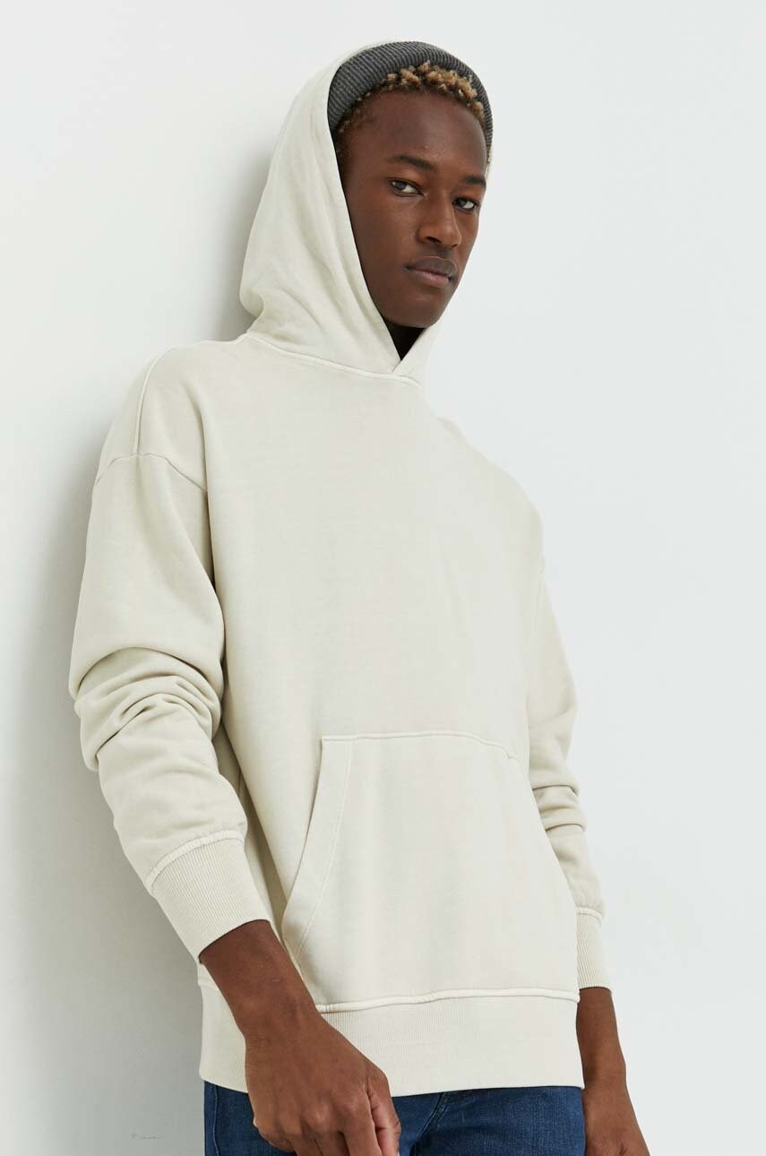 Jack & jones hanorac de bumbac barbati, culoarea bej, cu glugă, neted