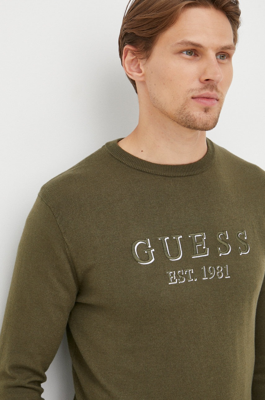 

Свитер с примесью шерсти Guess мужской цвет зелёный лёгкий