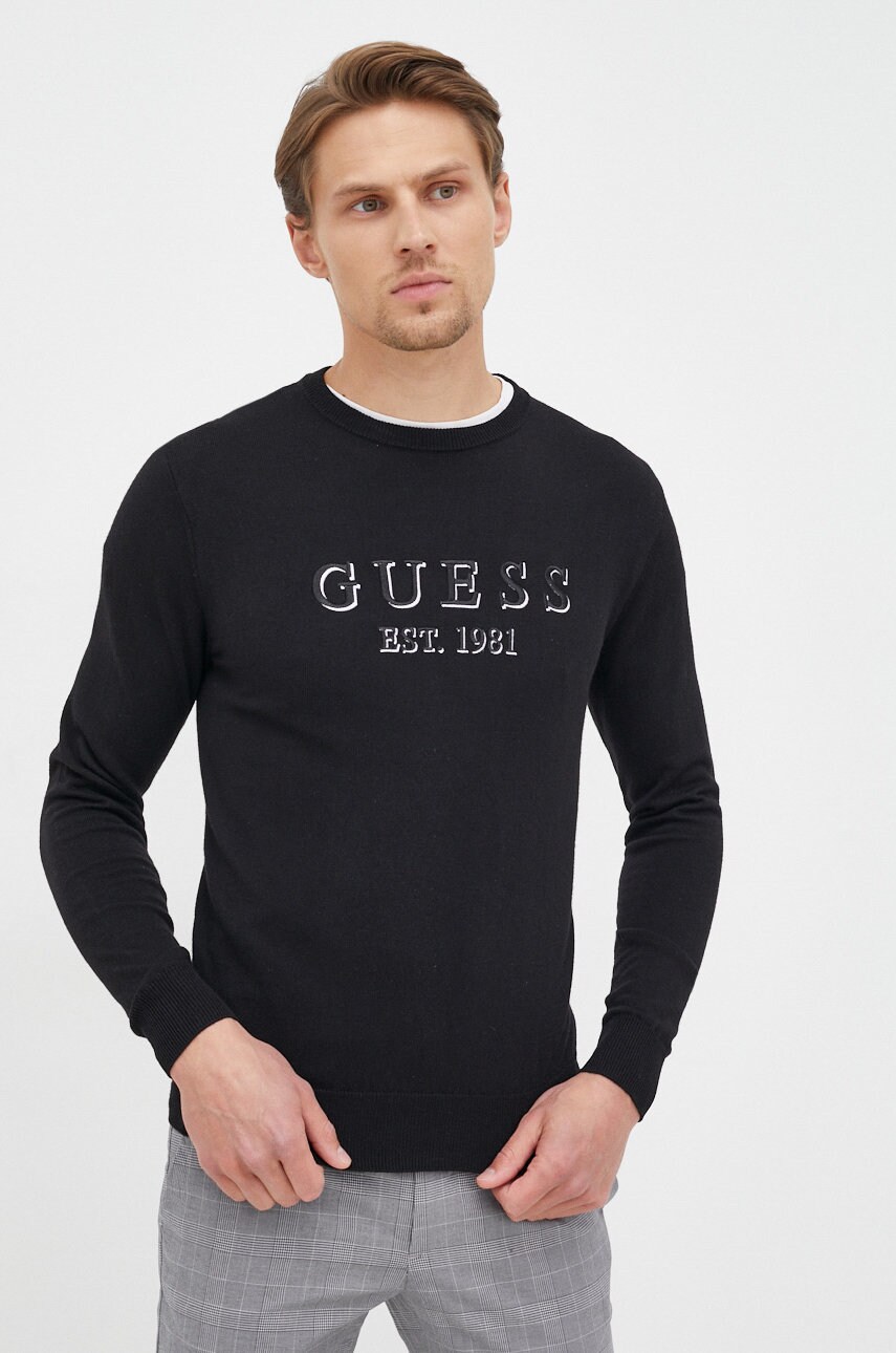 

Светр з домішкою вовни Guess чоловічий колір чорний легкий