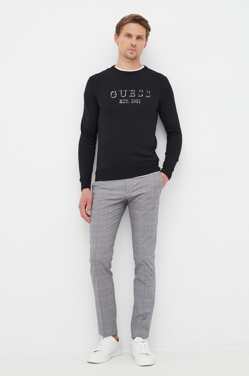 

Свитер с примесью шерсти Guess мужской цвет чёрный лёгкий