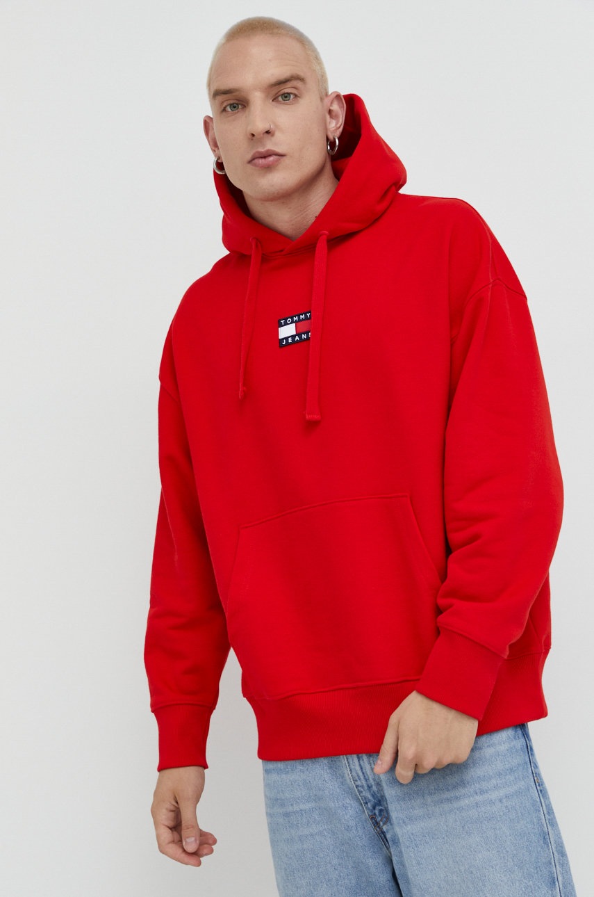 

Бавовняна кофта Tommy Jeans чоловіча колір червоний з аплікацією