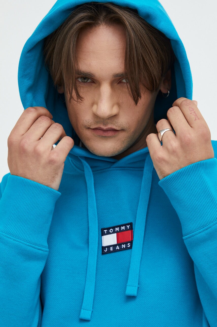 

Бавовняна кофта Tommy Jeans чоловіча колір бірюзовий з аплікацією