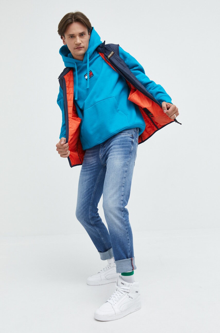 

Бавовняна кофта Tommy Jeans чоловіча колір бірюзовий з аплікацією