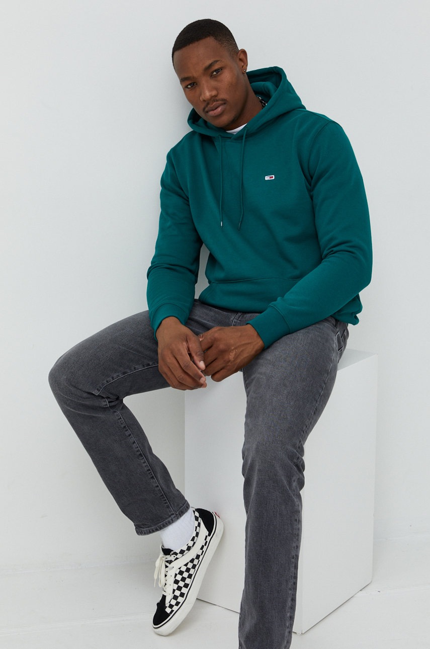 

Суичър Tommy Jeans в зелено с изчистен дизайн, Зелен