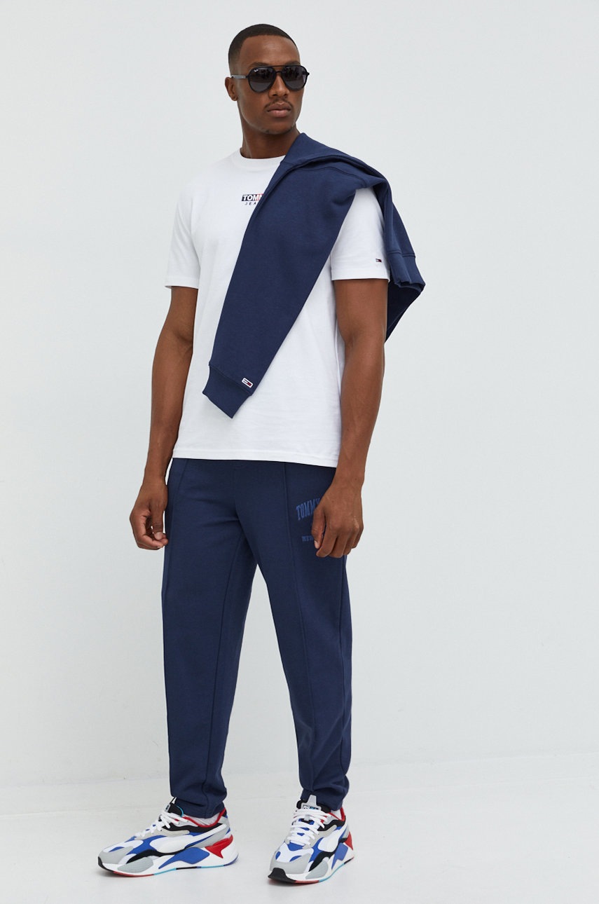 

Хлопковая кофта Tommy Jeans мужская цвет синий с аппликацией