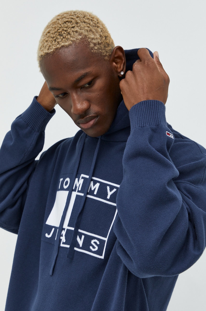Tommy Jeans pulover de bumbac barbati, culoarea albastru marin, light