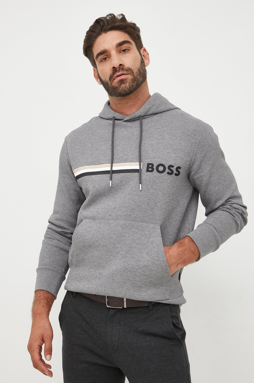 

Кофта BOSS чоловіча колір сірий з аплікацією