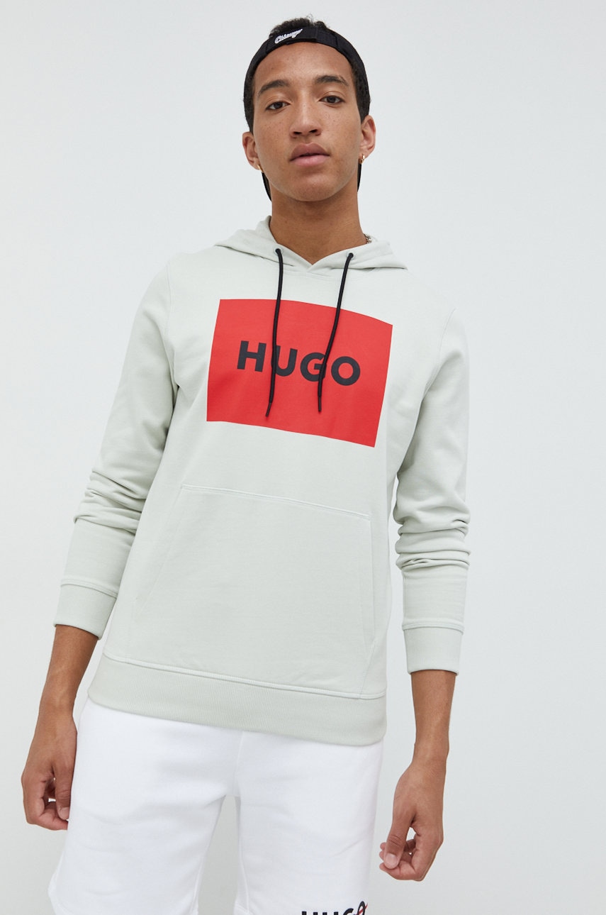 

Памучен суичър HUGO в зелено с принт, Зелен