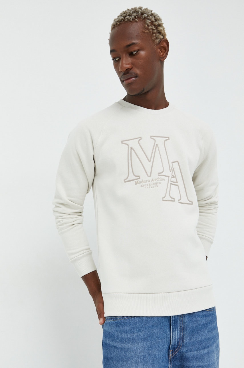 Premium by jack&jones bluza noel barbati, culoarea bej, cu imprimeu