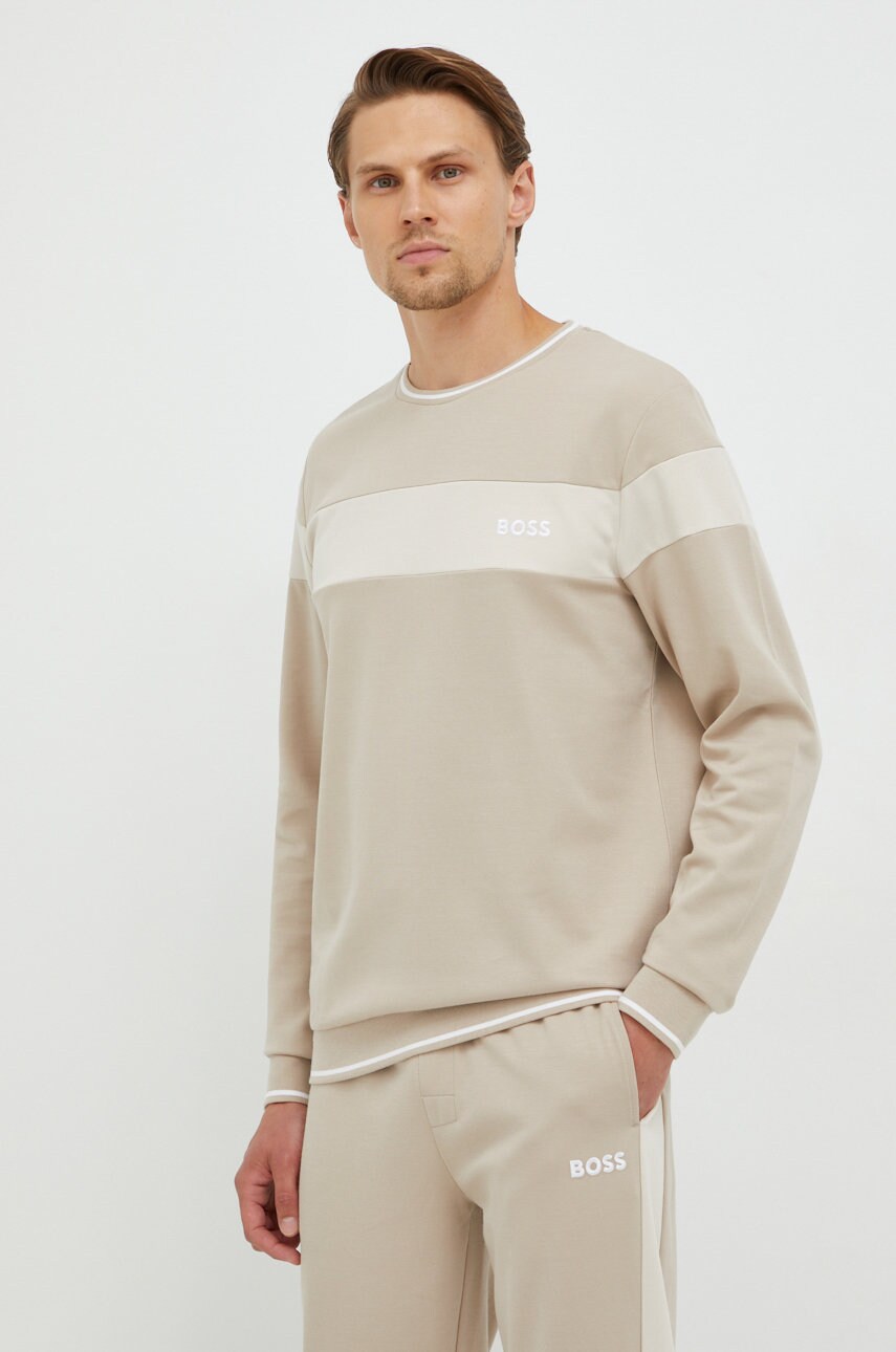 Boss bluza barbati, culoarea bej, cu imprimeu