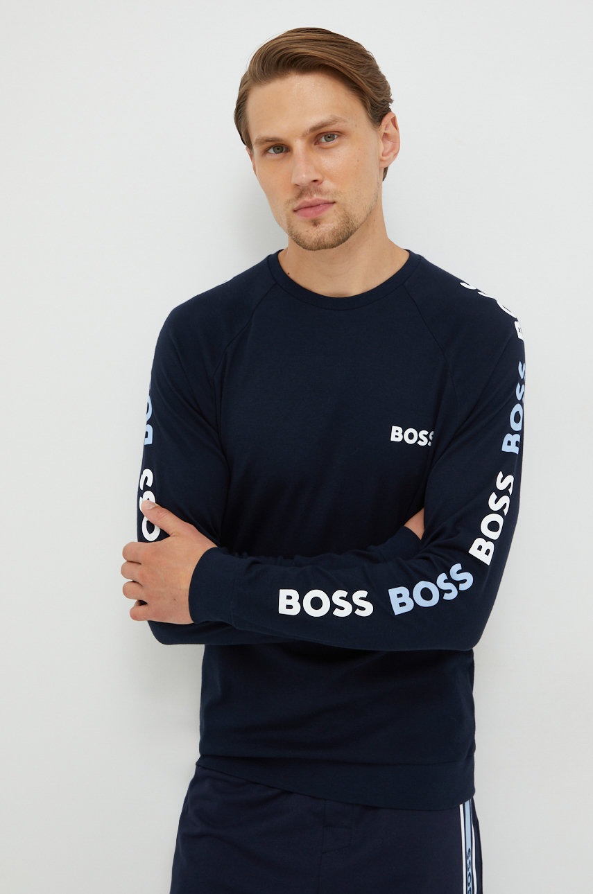 

Бавовняна кофта BOSS чоловіча колір синій з принтом