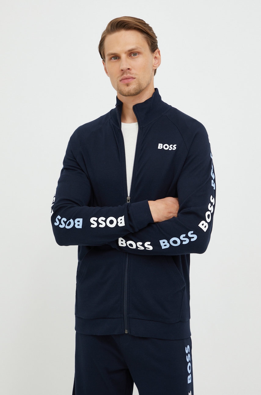 

Хлопковая кофта BOSS мужская цвет синий с принтом